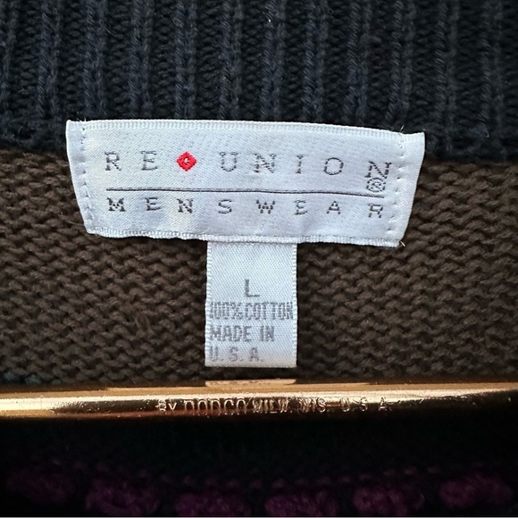 Vintage Reunion Menswear Grandpa 3D Textured Sweater Earthtones Cotton Made USA - Picture 3 of 10